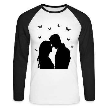 Schattenbild Mann Frau Liebe Gemeinsamkeit - Unisex Baseballshirt langarm - Weiß/Schwarz - Vorne - Nik (191cm)
