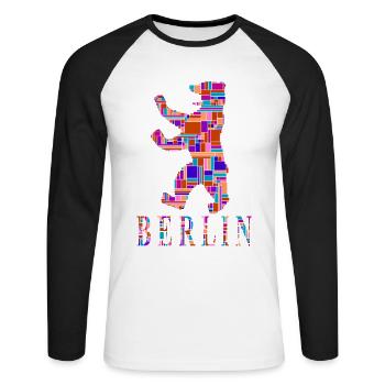 Berlin T-Shirt - Berlin Bär Shirt - I Love - Unisex Baseballshirt langarm - Weiß/Schwarz - Vorne - Nik (191cm)