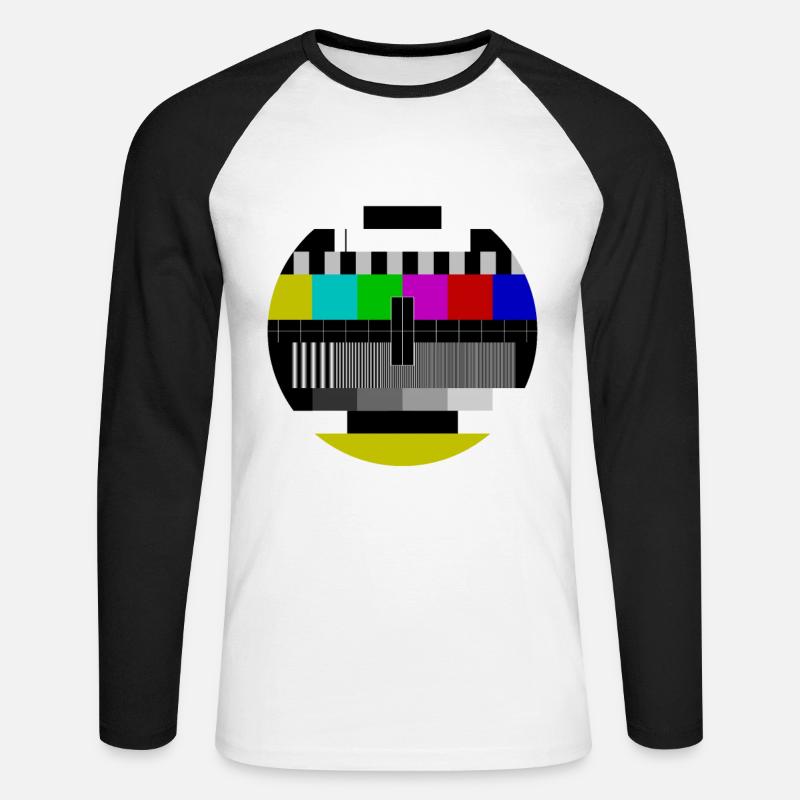 Testbild Test Screen Sendeschluss 70er 80er Retro - Unisex Baseballshirt langarm - Weiß/Schwarz