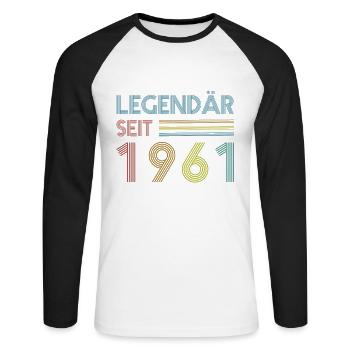 60. Geburtstag Legendär Seit 1961 Vintage Geschenk - Unisex Baseballshirt langarm - Weiß/Schwarz - Vorne - Nik (191cm)