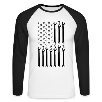 Mechaniker US Fahne USA KFZ Mechaniker Werkstatt - Unisex Baseballshirt langarm - Weiß/Schwarz - Vorne - Nik (191cm)