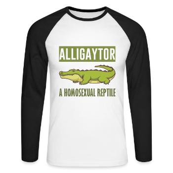 Alligaytor ein homosexuelles Reptil - Unisex Baseballshirt langarm - Weiß/Schwarz - Vorne - Nik (191cm)