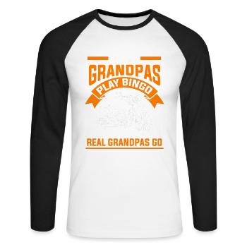 Motorrad Opa Biker - Unisex Baseballshirt langarm - Weiß/Schwarz - Vorne - Nik (191cm)
