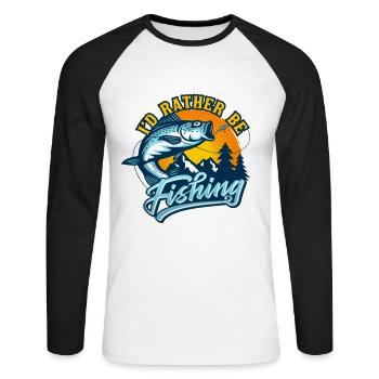 I'd rather be Fishing - Unisex Baseballshirt langarm - Weiß/Schwarz - Vorne - Nik (191cm)