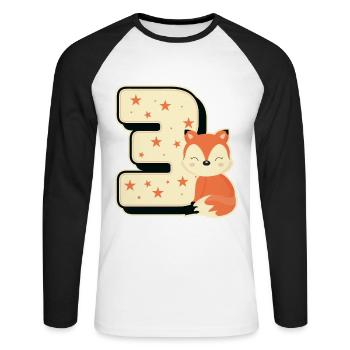 3ème anniversaire année Trois renard jeune enfant cadeau - T-shirt baseball manches longues Homme - blanc/noir - Devant - Nik (191cm)