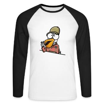 Pélican montre la paix - T-shirt baseball manches longues Homme - blanc/noir - Devant - Nik (191cm)