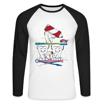Dentist's office brushing teeth toothpaste - Unisex Long Sleeve Baseball T-Shirt - white/black - Front - Nik (191cm)