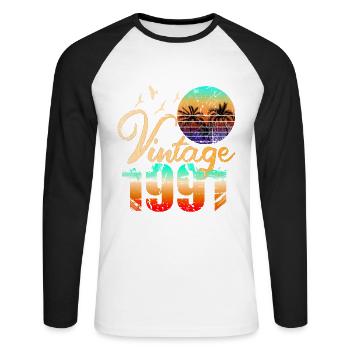 Rétro Rétro 1991 - T-shirt baseball manches longues Homme - blanc/noir - Devant - Nik (191cm)