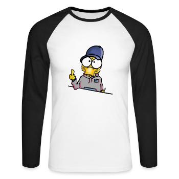 Canard avec un majeur cap - T-shirt baseball manches longues Homme - blanc/noir - Devant - Nik (191cm)