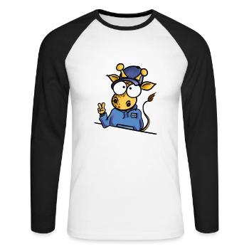 Girafe avec Cap Peace - T-shirt baseball manches longues Homme - blanc/noir - Devant - Nik (191cm)
