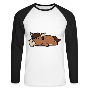 Pferd Schlafshirt Pyjama - Unisex Baseballshirt langarm - Weiß/Schwarz - Vorne - Nik (191cm)