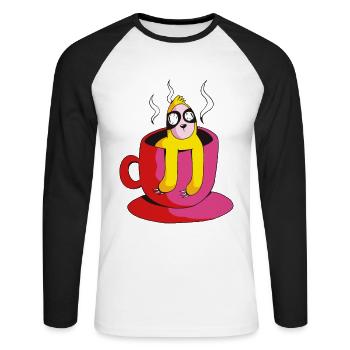 Sloth Coffee Fatigue Funny Lazy Coffee - Unisex Long Sleeve Baseball T-Shirt - white/black - Front - Nik (191cm)
