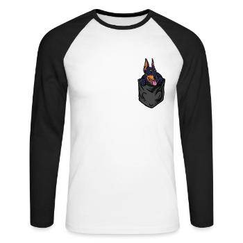 Pocket Doberman Amoureux de chien - T-shirt baseball manches longues Homme - blanc/noir - Devant - Nik (191cm)