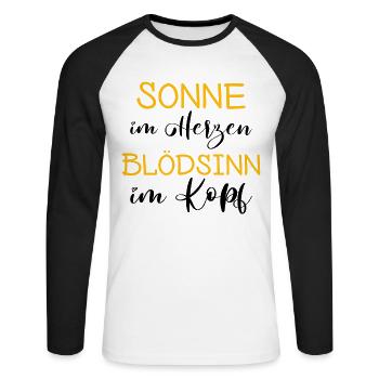 Sonne im Herzen - Blödsinn im Kopf - Unisex Baseballshirt langarm - Weiß/Schwarz - Vorne - Nik (191cm)