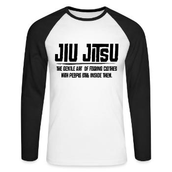 Jiu Jitsu - the gentle art of folding clothes, - Unisex Long Sleeve Baseball T-Shirt - white/black - Front - Nik (191cm)