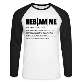Beruf | Hebamme Geburt Baby Geschenkidee - Unisex Baseballshirt langarm - Weiß/Schwarz - Vorne - Nik (191cm)