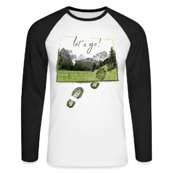 Allez, allez ! - motif de randonnée cool avec des empreintes de chaussures - T-shirt baseball manches longues Homme - blanc/noir - Devant - Nik (191cm)