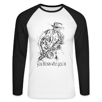 Instrument de musique Saxophone Saxophone t-shirt - T-shirt baseball manches longues Homme - blanc/noir - Devant - Nik (191cm)