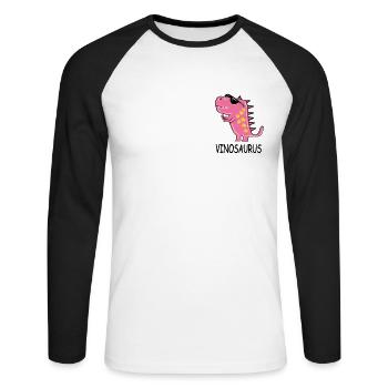 Vinosaurus Wein Dinosaurier Rotwein Weinglas - Unisex Baseballshirt langarm - Weiß/Schwarz - Vorne - Nik (191cm)