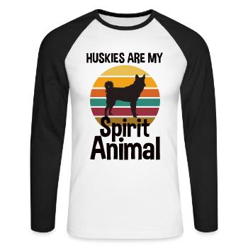 Husky Retro Design Cadeau - T-shirt baseball manches longues Homme - blanc/noir - Devant - Nik (191cm)