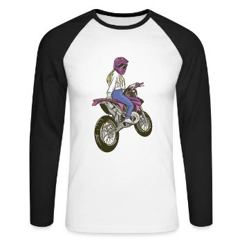 Motorcycle Bike Woman Girl Enduro Sexy Girl - Unisex Long Sleeve Baseball T-Shirt - white/black - Front - Nik (191cm)