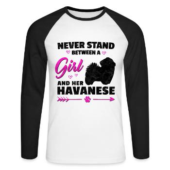 Mädchen mit Havaneser lustiger Haushund Spruch - Unisex Baseballshirt langarm - Weiß/Schwarz - Vorne - Nik (191cm)