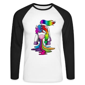 Licorne vomit créatures mythiques arc-en-ciel - T-shirt baseball manches longues Homme - blanc/noir - Devant - Nik (191cm)