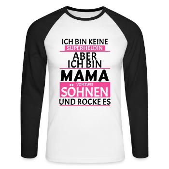 Superheldin Mama Zwei Söhne Spruch Geschenk - Unisex Baseballshirt langarm - Weiß/Schwarz - Vorne - Nik (191cm)