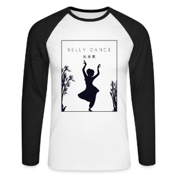 Belly Dance Chinese Hanzi Workout Shimmy Belly - Unisex Long Sleeve Baseball T-Shirt - white/black - Front - Nik (191cm)