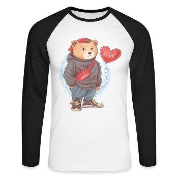 Mignon ours en peluche amour garçon garçon blottir animal - T-shirt baseball manches longues Homme - blanc/noir - Devant - Nik (191cm)
