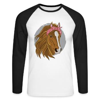 Cheval amateur de chevaux Cheval Bandana Reiterhof - T-shirt baseball manches longues Homme - blanc/noir - Devant - Nik (191cm)