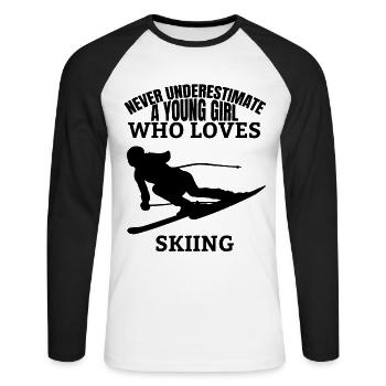 Ski Skiing Saying Ski girl skier - Unisex Long Sleeve Baseball T-Shirt - white/black - Front - Nik (191cm)