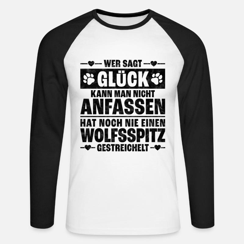 Wolfsspitz Schutzengel deutscher Spitz Spruch - Unisex Baseballshirt langarm - Weiß/Schwarz