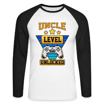 Onkel Level Freigeschaltet - Unisex Baseballshirt langarm - Weiß/Schwarz - Vorne - Nik (191cm)