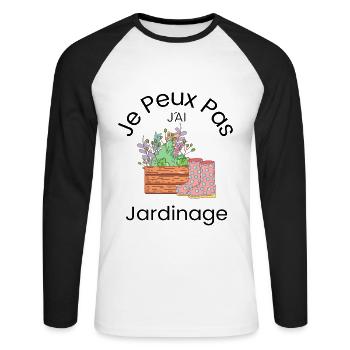 Je Peux pas j ái Jardinage humour - T-shirt baseball manches longues Homme - blanc/noir - Devant - Nik (191cm)
