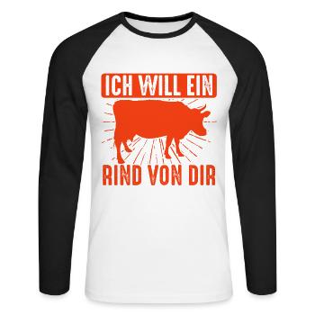 Ich Will Ein Rind Von Dir, Lustiger Grill Spruch - Unisex Baseballshirt langarm - Weiß/Schwarz - Vorne - Nik (191cm)