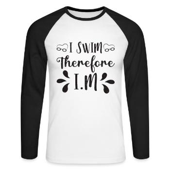 Schwimmen Schwimmer Schwimmerin Geschenkidee - Unisex Baseballshirt langarm - Weiß/Schwarz - Vorne - Nik (191cm)