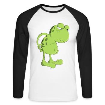 Frosch Kröte Faul Cartoon Amphibie Morgenmuffel - Unisex Baseballshirt langarm - Weiß/Schwarz - Vorne - Nik (191cm)