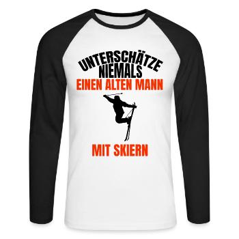 Ski fahren Spruch Skier Skifahren Vater Skifahrer - Unisex Baseballshirt langarm - Weiß/Schwarz - Vorne - Nik (191cm)
