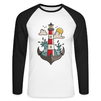 Bateau bateau - T-shirt baseball manches longues Homme - blanc/noir - Devant - Nik (191cm)