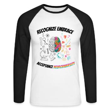 recognize embrace acceptance Neurodiversity - Unisex Long Sleeve Baseball T-Shirt - white/black - Front - Nik (191cm)