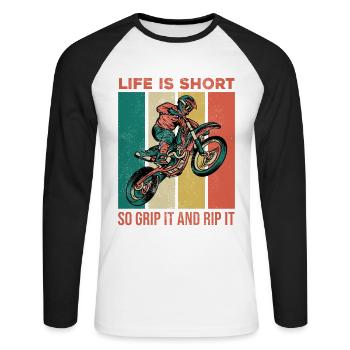 Retro Motorcross - Unisex Long Sleeve Baseball T-Shirt - white/black - Front - Nik (191cm)