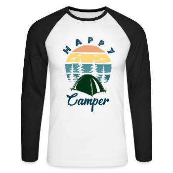 Un campeur heureux - T-shirt baseball manches longues Homme - blanc/noir - Devant - Nik (191cm)