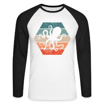 Octopus Squid Retro Gift - Unisex Long Sleeve Baseball T-Shirt - white/black - Front - Nik (191cm)