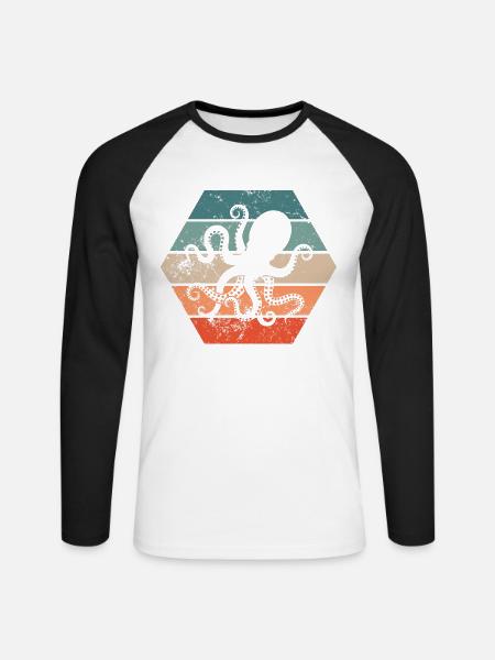 Octopus Squid Retro Gift - Unisex Long Sleeve Baseball T-Shirt - white/black