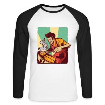 Barbecue homme Barbecue - T-shirt baseball manches longues Homme - blanc/noir - Devant - Nik (191cm)