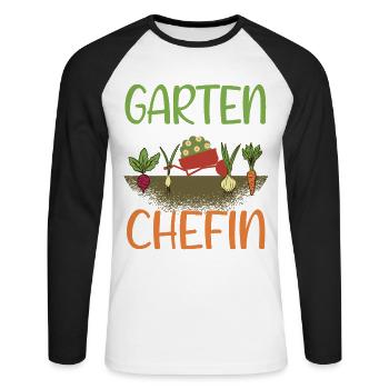 Garten Chefin - Unisex Baseballshirt langarm - Weiß/Schwarz - Vorne - Nik (191cm)