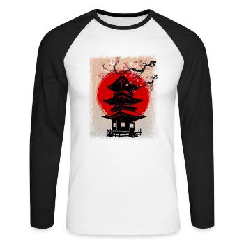 Asia Ville Illustration Japon - T-shirt baseball manches longues Homme - blanc/noir - Devant - Nik (191cm)