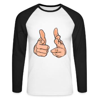 Hands Pointing fingers at you Finger pointing - Unisex Long Sleeve Baseball T-Shirt - white/black - Front - Nik (191cm)