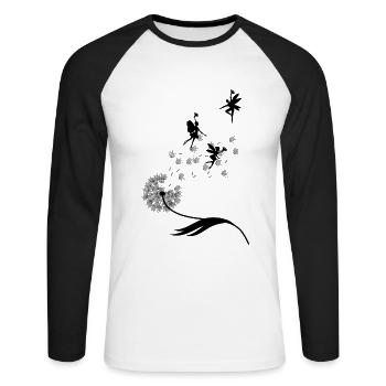 Papillons design puste fleurs prairie coeurs fées - T-shirt baseball manches longues Homme - blanc/noir - Devant - Nik (191cm)